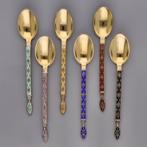 Zilveren mokka lepeltjes met emaille, Antiek en Kunst, Verzenden