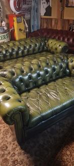 Chestrfield set groen gevlamd., Huis en Inrichting, Banken | Sofa's en Chaises Longues, Ophalen, Gebruikt