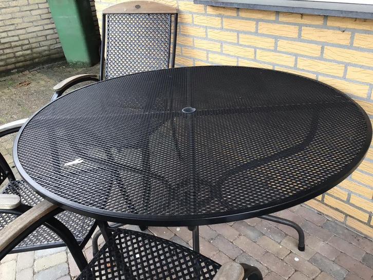 Tuinset met 4 stoelen - Zwart Metaal, Tuin en Terras, Tuintafels, Gebruikt, Rond, Metaal, Ophalen