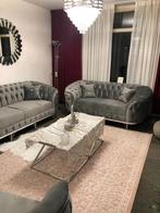 Luxe Chesterfield bankstel – fluweel grijs, Ophalen of Verzenden, Zo goed als nieuw, Stof