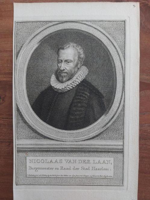 3 / Nicolaas van der Laan burgemeester van Haarlem, Antiek en Kunst, Kunst | Etsen en Gravures, Ophalen of Verzenden