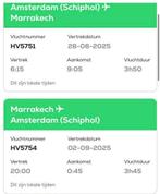 Vliegticket Amsterdam-Marrakech 28-08/02-09, Tickets en Kaartjes, Trein, Bus en Vliegtuig, Eén persoon, Vliegtuig, Buitenland