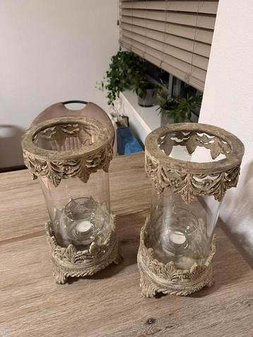 Windlicht brocante taupe kleur beschikbaar voor biedingen