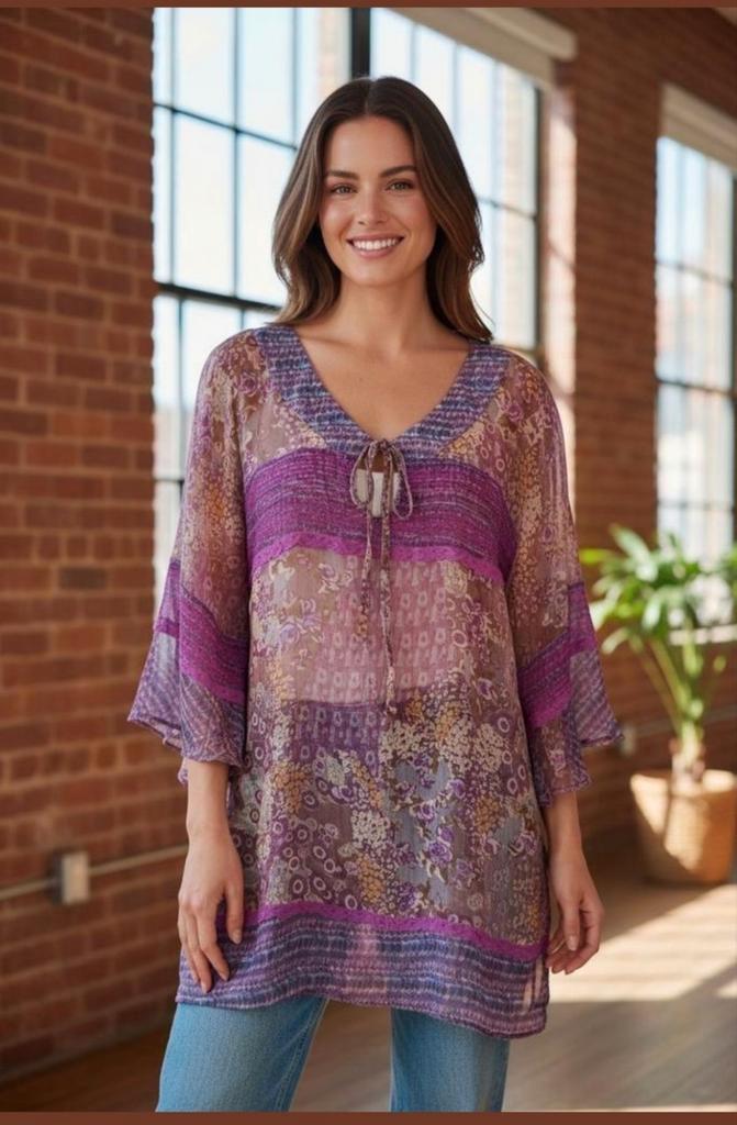 ✨️ZIJDEN  tuniek  maat 40 - Met BUNDELKORTING‼️✨️✨️, Kleding | Dames, Blouses en Tunieken, Zo goed als nieuw, Maat 38/40 (M), Paars