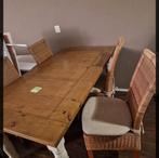 Mooie lichtgrenen, landelijke eettafel met witte tafelpoten, Ophalen of Verzenden, Gebruikt