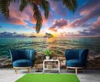 Fotobehang / Behang - Palmboom - Strand - Zee, Blauw, Minder dan 10 m², Natuur, Verzenden