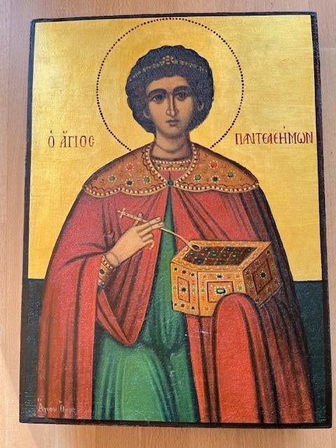 Griekse Icoon St. Panteleimon, Antiek en Kunst, Antiek | Religie, Ophalen of Verzenden