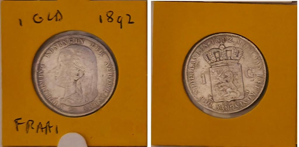 1 Gulden Wilhelmina – Nederland 1892 – 10,0 g .945 Zilver, Postzegels en Munten, Munten | Nederland, Ophalen, 1 gulden, Zilver
