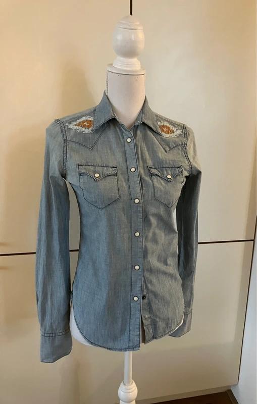 Western-shirt Ralph Lauren lichtblauw, Kleding | Dames, Tops, Zo goed als nieuw, Maat 34 (XS) of kleiner, Blauw, Lange mouw, Ophalen of Verzenden