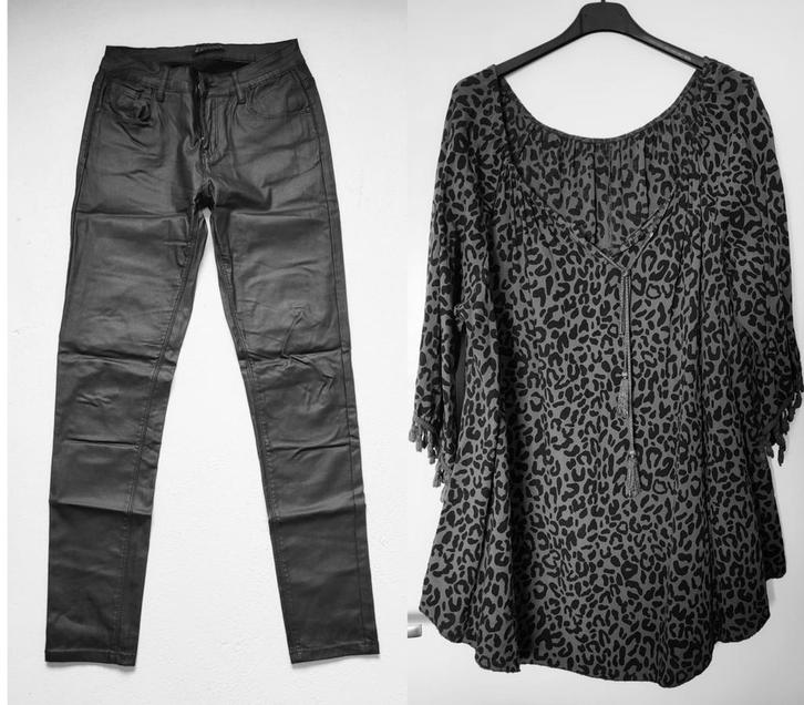 Set: Broek 38 & Boho Blouse One Size, Kleding | Dames, Broeken en Pantalons, Zo goed als nieuw, Maat 38/40 (M), Zwart, Lang, Ophalen