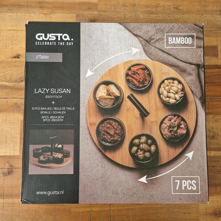 Gusta Lazy Susan - Bamboe Serveerplank met Bakjes, Huis en Inrichting, Keuken | Keukenbenodigdheden, Nieuw, Ophalen of Verzenden