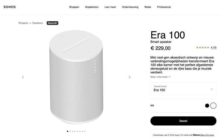 ✅  NIEUWE Sonos Era 100 (zwart/wit) twv € 229 (€ 44 korting), Audio, Tv en Foto, Luidsprekers, Nieuw, Front, Rear of Stereo speakers