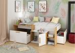 Sacha kajuitbed met bureau en bergruimte - Wit/eiken