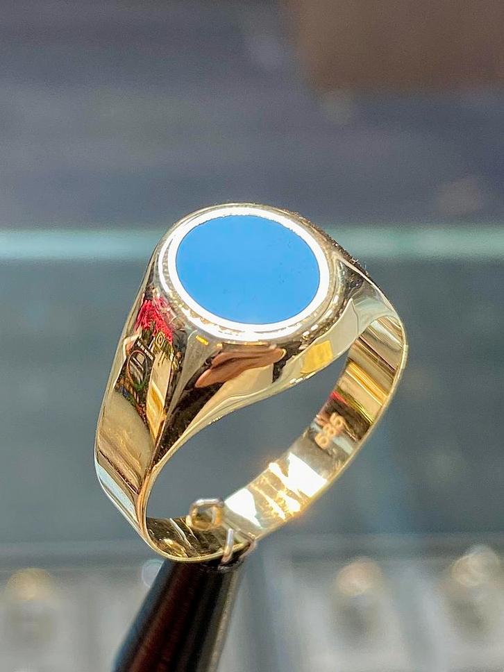 14k Gouden Ring Onyx, Sieraden, Tassen en Uiterlijk, Ringen, Nieuw, Heer, 20 of groter, Goud, Met edelsteen, Ophalen of Verzenden