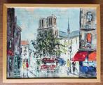 Schilderij Frankrijk kerk in een plaats, Antiek en Kunst, Ophalen of Verzenden