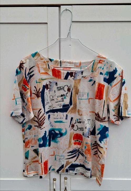 Vintage blouse/shirt, maat 36/38 - S/M - motief - 90's, Kleding | Dames, Blouses en Tunieken, Gedragen, Maat 36 (S), Wit, Ophalen of Verzenden