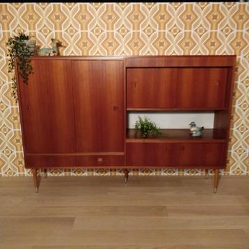 Vintage Highboard wandkast wandmeubel teak