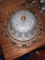 Vintage Plafondlamp met Glas en Metalen Frame, Ophalen of Verzenden