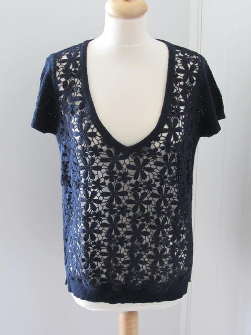Top/truitje 38, d.blauw, k.m. opengewerkt, River Woods, Kleding | Dames, Tops, Zo goed als nieuw, Maat 38/40 (M), Blauw, Korte mouw