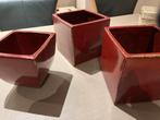 Set van 3 rode vierkante bloempotten, Tuin en Terras, Gebruikt, Vierkant, Binnen, Ophalen of Verzenden