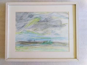 Schilderij, landschap in krijt, met GRATIS kaarsen! beschikbaar voor biedingen