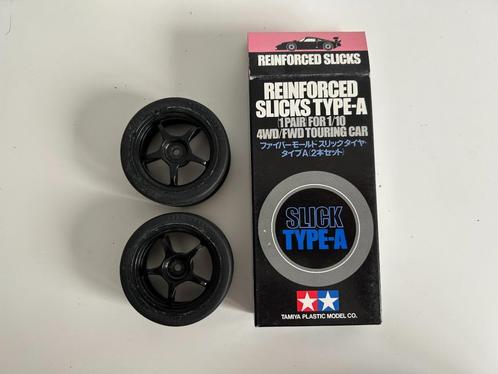 Tamiya slicks type-a 1 pair 4wd/ fwd 1/10 rc auto, Hobby en Vrije tijd, Modelbouw | Radiografisch | Auto's, Gebruikt, Onderdeel