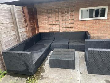 Zwarte Wicker Loungeset Tuinset beschikbaar voor biedingen