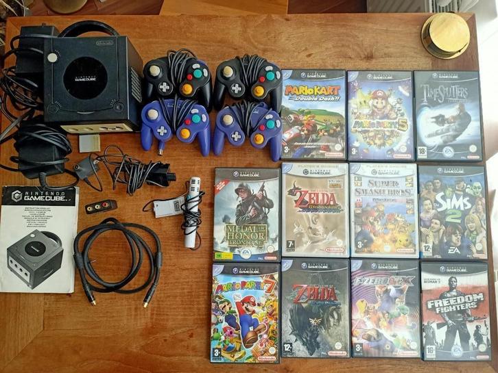 Gamecube + diverse topspellen, Spelcomputers en Games, Spelcomputers | Nintendo GameCube, Gebruikt, Zwart, Met 3 controllers of meer
