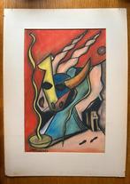 Schilderij op papier Sipke Jansma 1960 Fries expressionisme, Ophalen of Verzenden