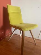Geel groene stoffen stoel eetkamerstoel lime groen geel hout, Huis en Inrichting, Stoelen, Ophalen, Hout, Gebruikt, Overige kleuren