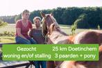 Gezocht huurwoning, eventueel met wei en stalling., Huizen en Kamers