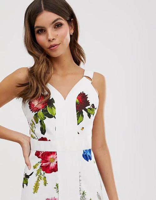 Ted Baker slanke jurk wit/bloemenprint mooie details Ted3=38, Kleding | Dames, Jurken, Nieuw, Maat 38/40 (M), Overige kleuren