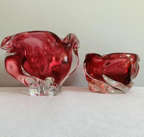 Josef Hospodka Chribska roze seventies schalen glas Tsjechie, Antiek en Kunst, Antiek | Glas en Kristal, Ophalen of Verzenden