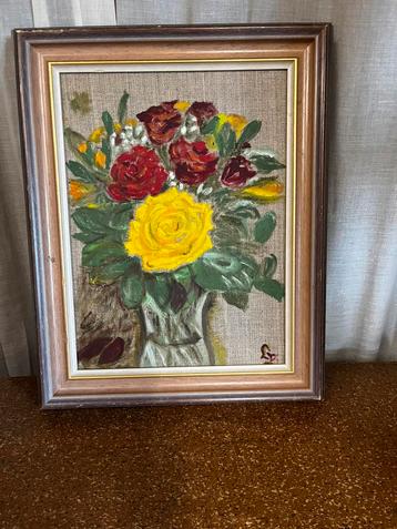Leuk bloemenschilderij op linnen beschikbaar voor biedingen