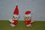 2 vintage kerst knijppoppetjes 2 hondjes met kerstpakjes aan, Ophalen of Verzenden, Gebruikt