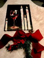 Glas rode wijn & kaarslicht ~ schilderij ~ atelier, Ophalen of Verzenden, Zo goed als nieuw, Schilderij, Minder dan 50 cm