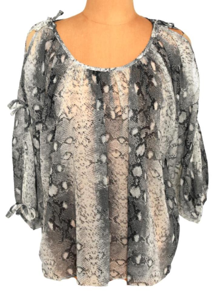 Repeat doorschijnende blousetop, top, python, Mt. M, Kleding | Dames, Tops, Zo goed als nieuw, Maat 38/40 (M), Grijs, Lange mouw