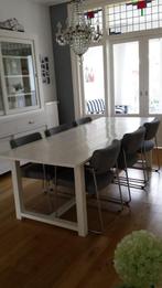 Landelijke eetkamertafel eiken wit geschilderd, Huis en Inrichting, Tafels | Eettafels, Ophalen, Gebruikt, Eikenhout, 200 cm of meer