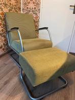Relaxte retro fauteuil ribstof groen met voetenbank, Ophalen, Gebruikt, 75 tot 100 cm, Stof