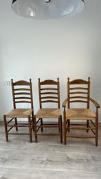 3 stoelen met biezen mat, Huis en Inrichting, Stoelen, Drie, Zo goed als nieuw, Hout, Ophalen