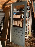 Twee hardhouten deuren met glaslatten, Doe-het-zelf en Verbouw, Deuren en Horren, Ophalen, Gebruikt, 80 tot 100 cm, Buitendeur