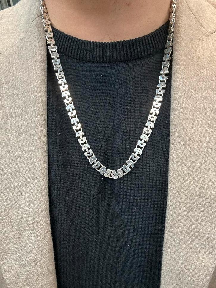 Zilveren Koningsketting - Massief & Plat Afgeprijsd!, Sieraden, Tassen en Uiterlijk, Kettingen, Zo goed als nieuw, Zilver, Goud