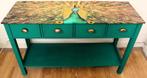 Turquoise groene sidetable “Pauw”, 4 lades, tafel, kastje, Huis en Inrichting, Tafels | Sidetables, 100 tot 150 cm, Ophalen of Verzenden