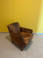 Opknapper: Bruine leren stoel / fauteuil, Ophalen, Retro vintage modern brutalisme, Gebruikt, 75 tot 100 cm