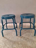 Old School Blauwe ijzeren stalen krukjes., Ophalen, Gebruikt, Stoel(en)