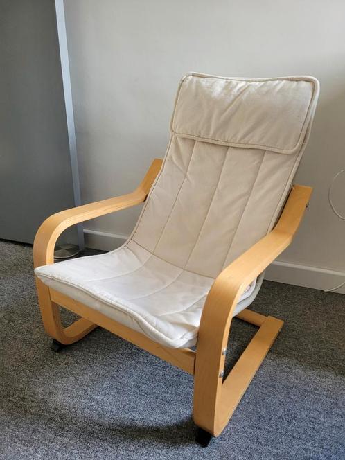 IKEA POÄNG Kinderstoel - Comfortabel!, Huis en Inrichting, Stoelen, Gebruikt, Eén, Hout, Stof, Wit, Ophalen