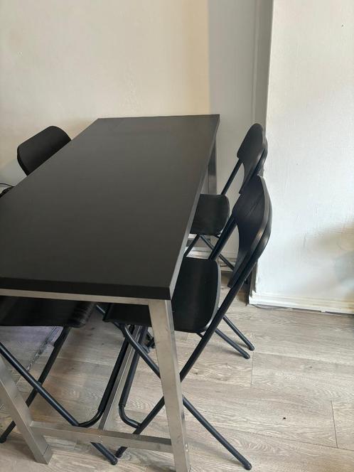 Zwart/roestvrijstalen Ikea bartafel + bijpassende barstoelen, Huis en Inrichting, Tafels | Statafels, Gebruikt, In hoogte verstelbaar