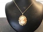 Vintage gouden ketting Camee in gouden rand. 14 en 18 karaat, Ophalen of Verzenden, Zo goed als nieuw, Goud
