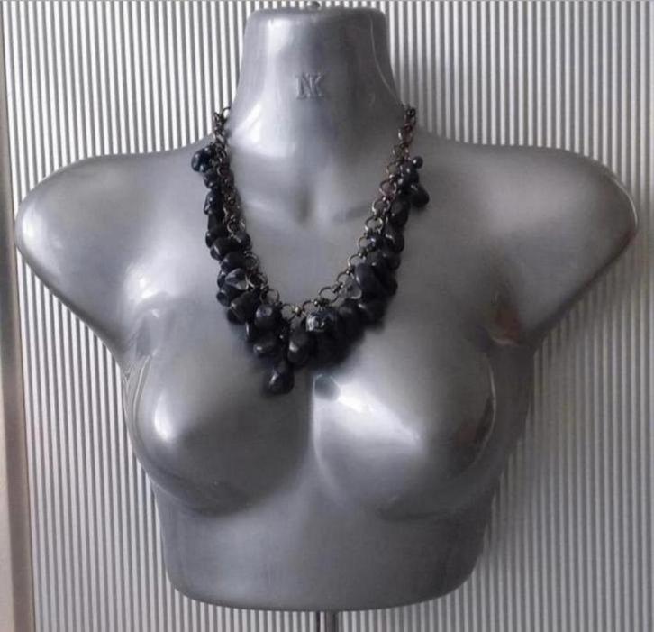 Manouk - ketting met hangers gitsteen, Sieraden, Tassen en Uiterlijk, Kettingen, Nieuw, Steen of Mineraal, Zwart, Met hanger, Verstelbaar