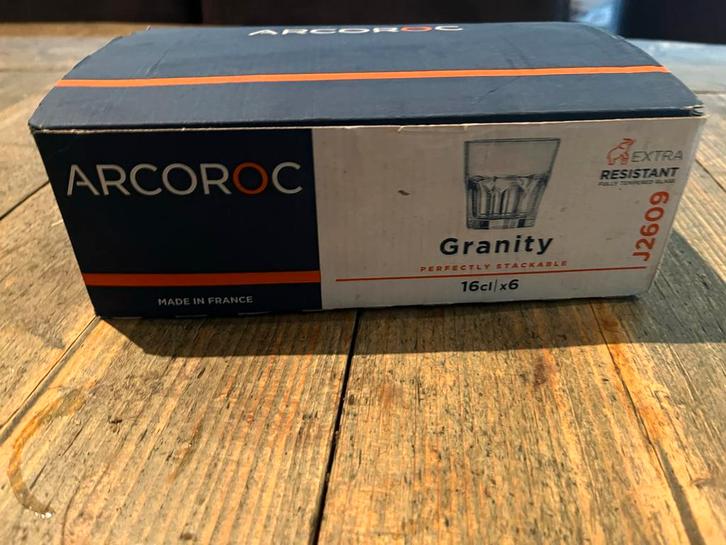 Arcoroc Granity Glazen - Set van 6, Huis en Inrichting, Keuken | Servies, Nieuw, Glas of Glazen, Effen, Glas, Ophalen of Verzenden
